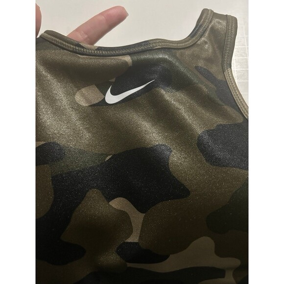 Nike Women's Dri-Fit Sports Bra High-Neck Green Camo Swoosh Logo XS - Picture 2 of 10